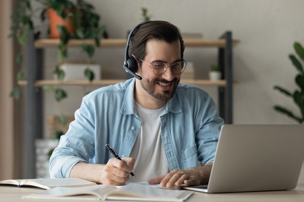 Male virtual assistant researching a topic