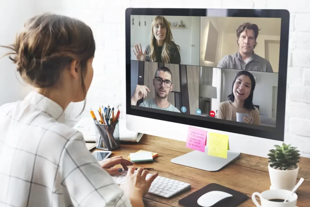 Woman on a video call using a laptop