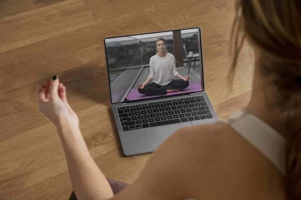 Virtual professional doing yoga