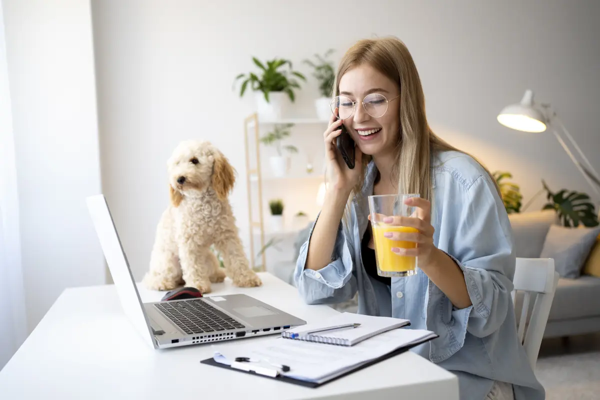 Woman working from home in Shopify