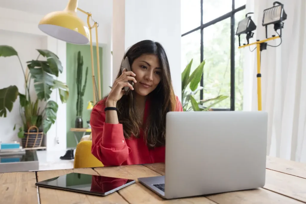 Woman using Slack for working