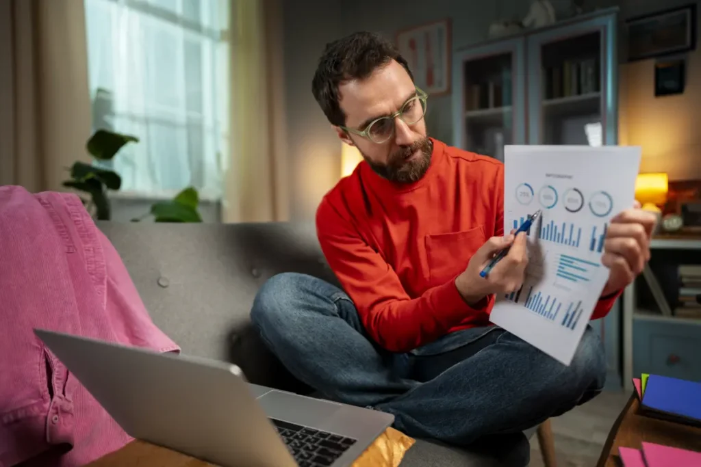 Marketing agency CEO working with virtual assistants